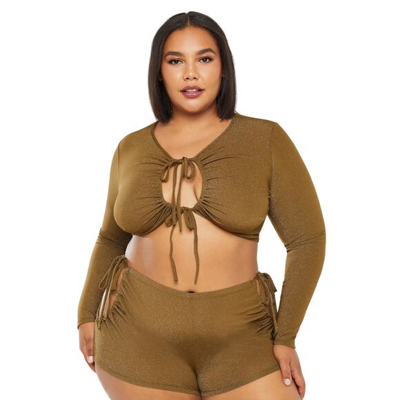 Savage X Fenty "Sleep and Shine" LS Crop Tee Sleepwear-Military Olive - Size: 2X - Picture 4 of 5